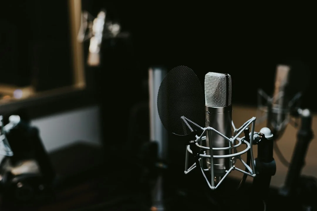 A studio microphone prepared for recording.